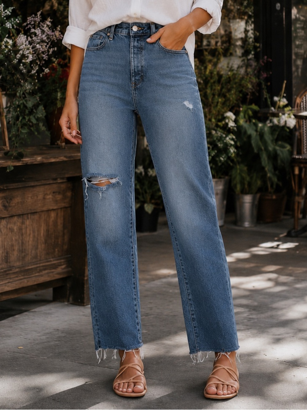 Evereve The Ever Straight Jeans Size 29 Medium Wash Denim